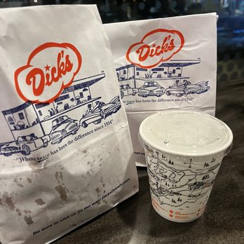 Dick's - two deluxe burgers and water cup - Fast Food Near Me - Seattle, Washington