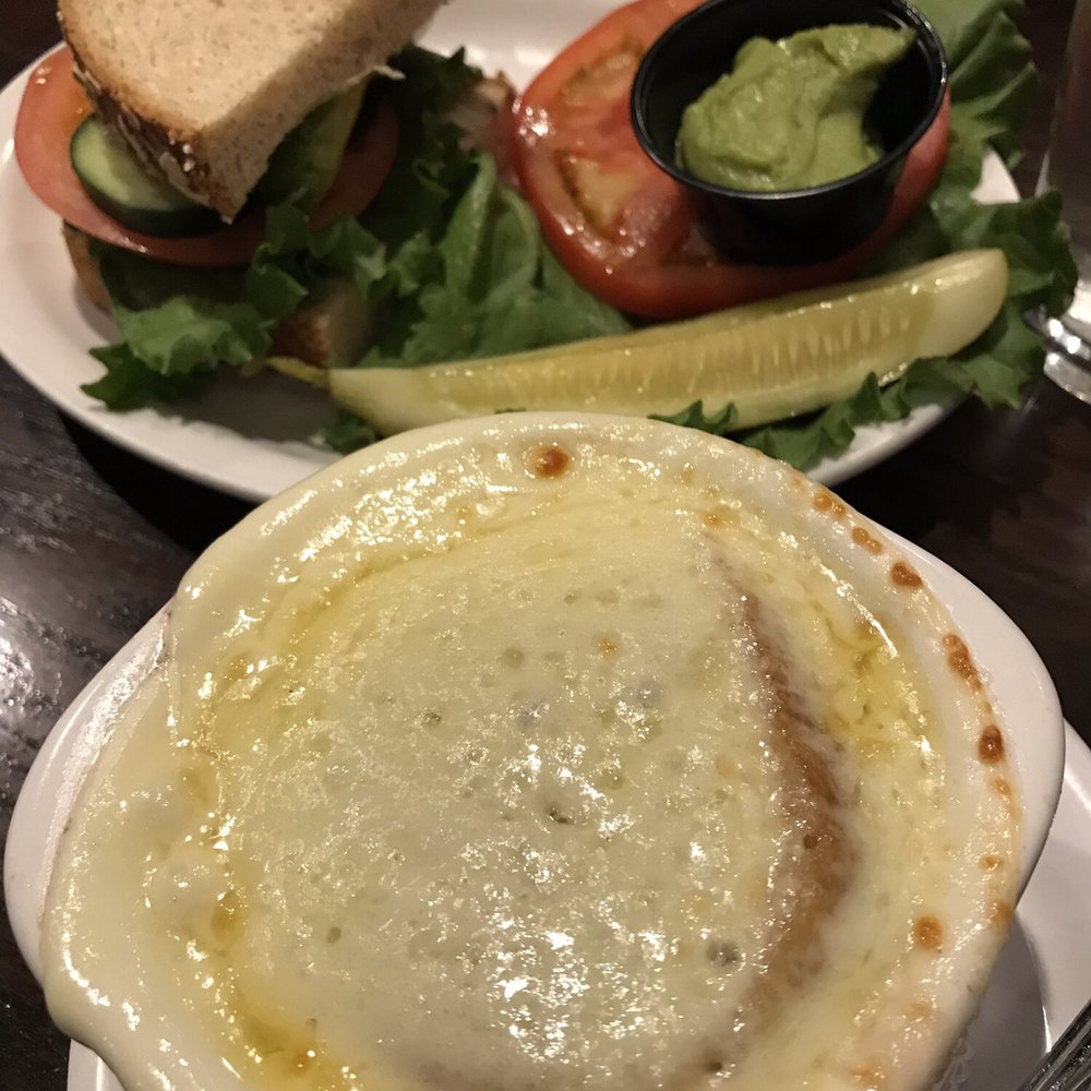 The Courtyard Cafe - Delicious French onion soup with half Natural sandwich--avocado, cucumbers, tomato, lettuce with an avocado spread. Very good bread. - Pizza Near Me - Brecksville, Ohio The Courtyard Cafe - Delicious French onion soup with half Natural sandwich--avocado, cucumbers, tomato, lettuce with an avocado spread. Very good bread. - Pizza Near Me - Brecksville, Ohio