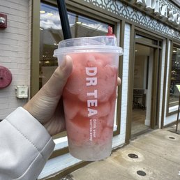 strawberry smash with lychee jelly and no milk foam