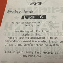Jimmy John's - Receipt telling you to check out the rewards they don't give you!