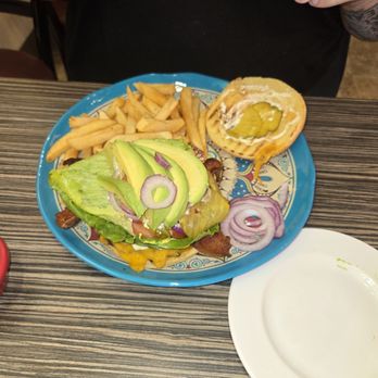 El Colibri Restaurant and Deli - Cheeseburger with extra crispy bacon and Avocado with fixins and French Fries! - Burgers Near Me - Salinas, California
