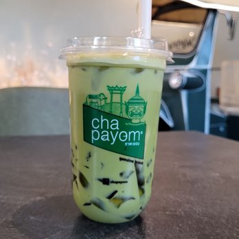 Chapayom - Top drink #4: Thai green milk tea with konjac crystal and Pandan jelly, size large (22oz), 1/2 sweet, less ice - Bubble Tea Near Me - Toronto, Ontario