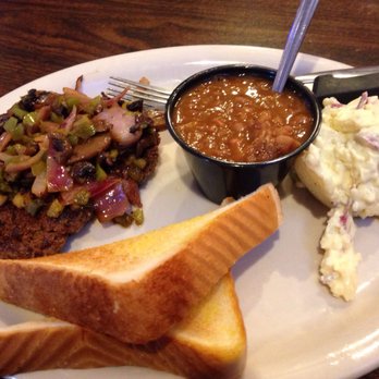 Jefferson's - Hamburger Steak, baked beans and potato salad - Burgers Near Me - Summerville, Georgia