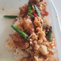 Peppercorn curry w Chicken. I ate the other half. Large portions.