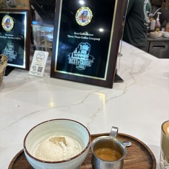 Three Pines Coffee - Affogato served on a tray with espresso shot - Coffee Roasteries Near Me - South Lake Tahoe, California Three Pines Coffee - Affogato served on a tray with espresso shot - Coffee Roasteries Near Me - South Lake Tahoe, California