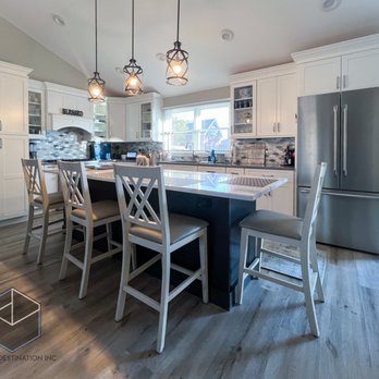 Kitchen Destination - A beautiful kitchen renovation, right here in Farmingdale! How gorgeous are those pendant lights above the island? - Kitchen & Bath Near Me - Farmingdale, New York