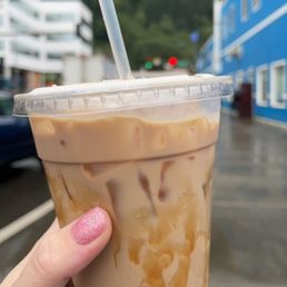 Iced white chocolate mocha with caramel Iced white chocolate mocha with caramel