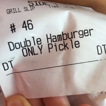 McDonald's - Double hamburger, ONLY pickle. Received a double hamburger with no pickle, added ketchup mustard and onion. Coke was not diet as ordered. - Fast Food Near Me - Hamilton, Ohio McDonald's - Double hamburger, ONLY pickle. Received a double hamburger with no pickle, added ketchup mustard and onion. Coke was not diet as ordered. - Fast Food Near Me - Hamilton, Ohio