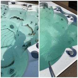 Drained for safety--this spa was packed with ashes and debris before our deep clean."