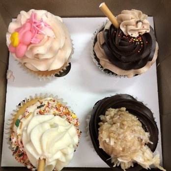 Chatta-Cakes Bakery - From top left, clockwise: Strawberry, Chocolate-chocolate, German chocolate, & Vanilla-vanilla - Cupcakes Near Me - Hixson, Tennessee