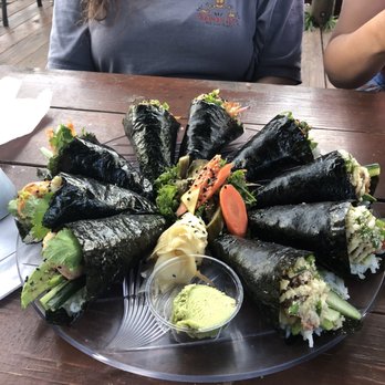 Satori - Spicy tuna, smoked marlin, and shrimp and scallop hand rolls - Sushi Bars Near Me - Makawao, Hawaii Satori - Spicy tuna, smoked marlin, and shrimp and scallop hand rolls - Sushi Bars Near Me - Makawao, Hawaii