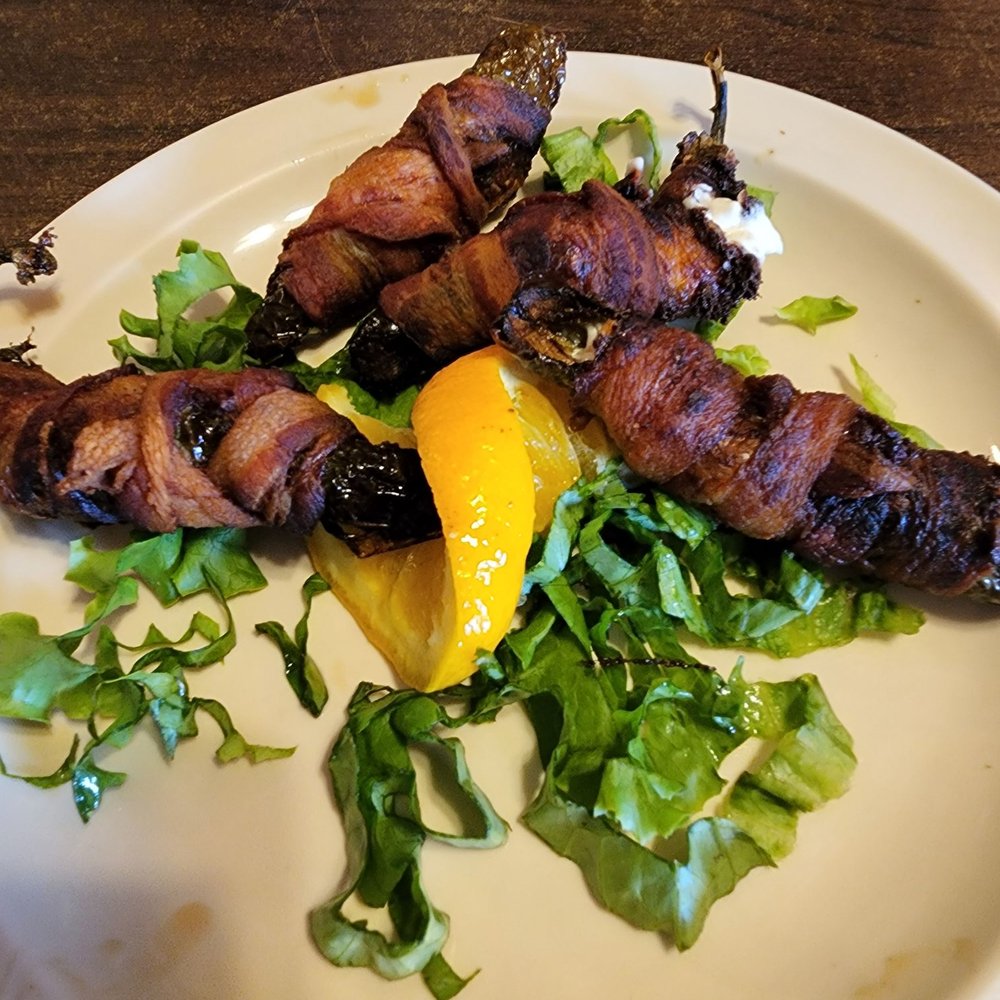 Grumpy Jake's BBQ - Bacon wrapped jalapeño cream cheese poppers. Good but a little over cooked - Barbeque Near Me - Pinetop-Lakeside, Arizona Grumpy Jake's BBQ - Bacon wrapped jalapeño cream cheese poppers. Good but a little over cooked - Barbeque Near Me - Pinetop-Lakeside, Arizona