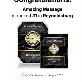 Amazing Massage - #1 Massage in Reynoldsburg -- 2025
Thank you to all our loyal clients for making this possible. Your support inspires us every day. - Massage Therapy Near Me - Reynoldsburg, Ohio Amazing Massage - #1 Massage in Reynoldsburg -- 2025
Thank you to all our loyal clients for making this possible. Your support inspires us every day. - Massage Therapy Near Me - Reynoldsburg, Ohio