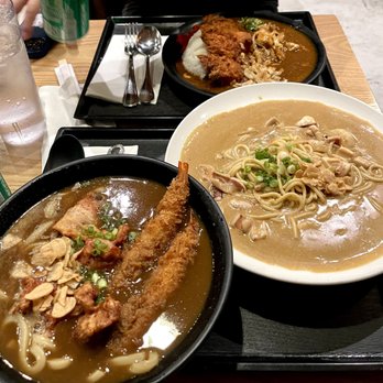 Abiko Curry - Front: Basic curry noodle with shrimp and chicken tempura & Seafood cream curry pasta
Back: Pork curry rice - Japanese Curry Near Me - New York, New York Abiko Curry - Front: Basic curry noodle with shrimp and chicken tempura & Seafood cream curry pasta
Back: Pork curry rice - Japanese Curry Near Me - New York, New York
