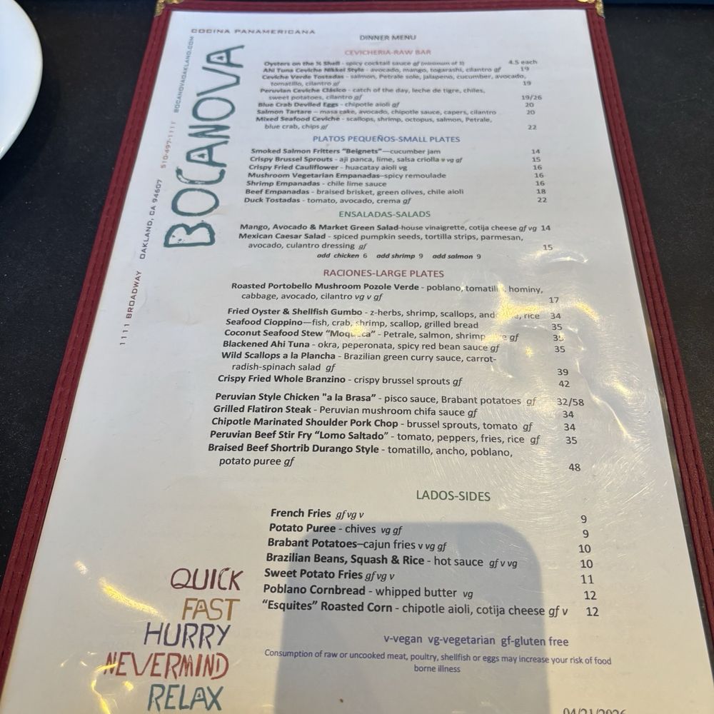 Bocanova - Menu - Latin American Near Me - Oakland, California Bocanova - Menu - Latin American Near Me - Oakland, California