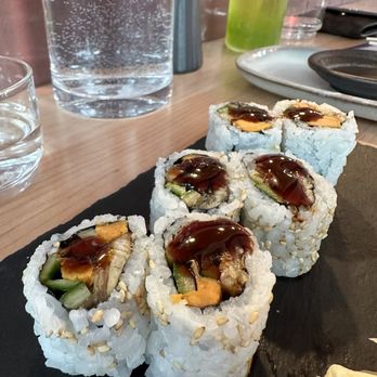 Mr. Tuna - BBQ Eel : sweet potato, sansho, pickled ginger, cucumber - Sushi Bars Near Me - Portland, Maine Mr. Tuna - BBQ Eel : sweet potato, sansho, pickled ginger, cucumber - Sushi Bars Near Me - Portland, Maine