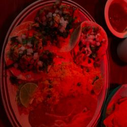 Los Tres Hermanos Mexican Restaurant - Chicken street tacos with rice and beans
