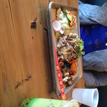 Heo Eatery - Lemongrass beef rice box and matcha green milk tea with boba - Vietnamese Near Me - Austin, Texas