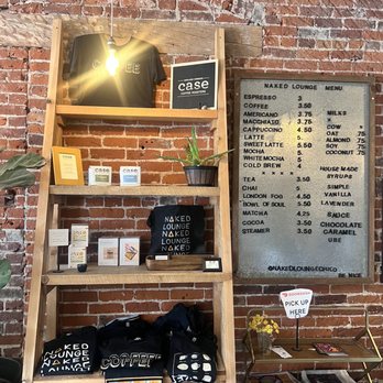 Naked Lounge - a brick wall with a menu on it - Coffee & Tea Near Me - Chico, California Naked Lounge - a brick wall with a menu on it - Coffee & Tea Near Me - Chico, California