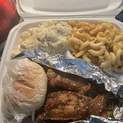 Lemon pepper wings. Potato salad Mac and cheese