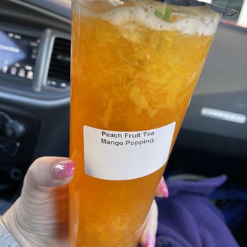 Cactus Bubble Tea - Peach with mango popping - Bubble Tea Near Me - Las Vegas, Nevada