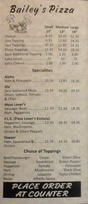 Menu photo 1 Bailey's Pizza & Broasted Chicken State Center, IA Menu photo 1 Bailey's Pizza & Broasted Chicken State Center, IA