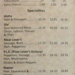 Bailey's Pizza & Broasted Chicken - Menu