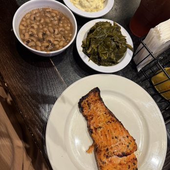 Blackeyed Peas - Grilled salmon,  pollard greens, potato salad, and black eyed peas. - Soul Food Near Me - Norfolk, Virginia