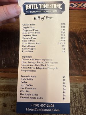Menu photo 2 Hotel Tombstone Tombstone, AZ
