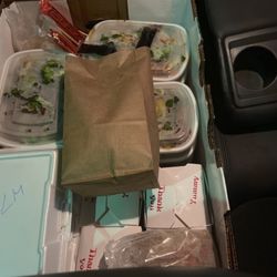 Our HUGE order of food, super well packed, labeled, and packaged in a big box for easy carrying!