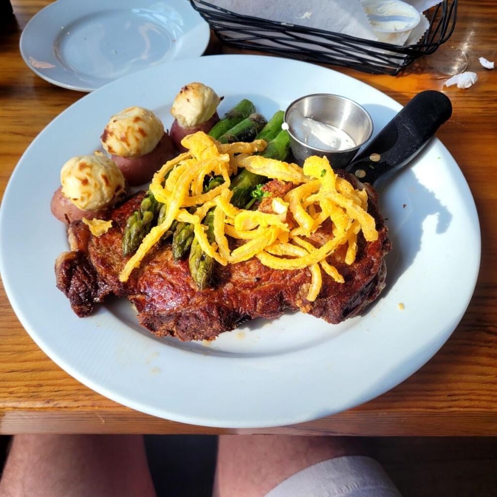 Rustic Table - Grilled ribeye with blue cheese stuffed potatoes - Southern Near Me - Pawleys Island, South Carolina Rustic Table - Grilled ribeye with blue cheese stuffed potatoes - Southern Near Me - Pawleys Island, South Carolina