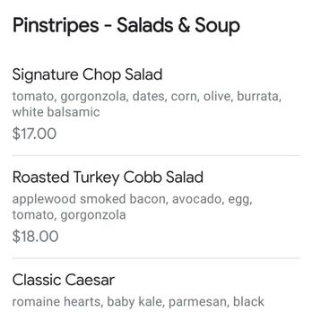 Pinstripes - Menu - Bowling Near Me - Northbrook, Illinois