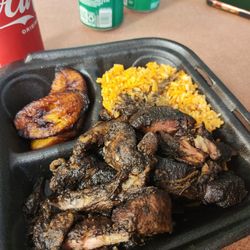 Rose's Caribbean Restaurant - Jerk pork, jerk rice, and plantains