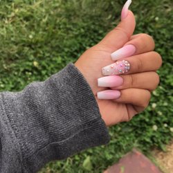 L Nails - Pink and white ombré with crystals I always request jack or Cindy .