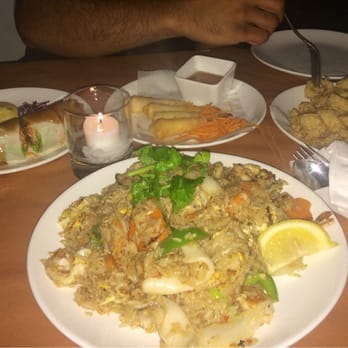 Joya - Summer roll (I think), shrimp something, calamari and seafood fried rice. Thai ice tea was just okay - Thai Near Me - Brooklyn, New York Joya - Summer roll (I think), shrimp something, calamari and seafood fried rice. Thai ice tea was just okay - Thai Near Me - Brooklyn, New York