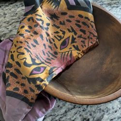 Second Chances Consignment Thrift Shop - Wooden serving bowl, and one of a kind tiger scarf
