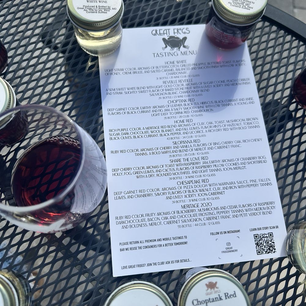 Great Frogs - Wine sampler - Wineries Near Me - Annapolis, Maryland Great Frogs - Wine sampler - Wineries Near Me - Annapolis, Maryland