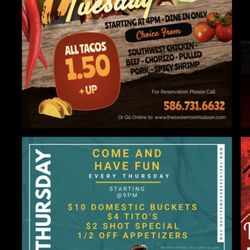 Locker Room Saloon - Taco Tuesday and Thirsty Thursday.