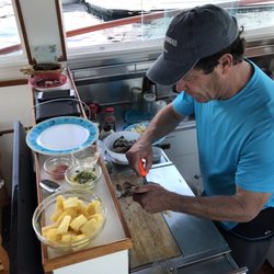 Go Sea It Charters - Fresh oysters flown in to celebrate the first trip to Catalina aboard Huck Fin