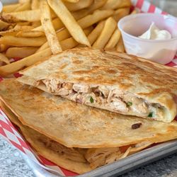 Fat Tomato Grill - Chicken Quesadilla with french fries