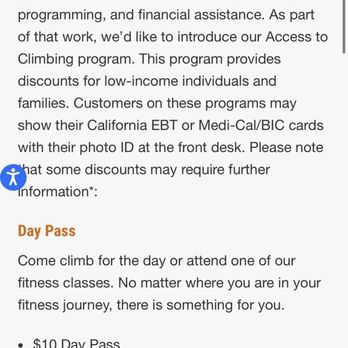 Diablo Rock Gym - Policy toward EBT. - Gyms Near Me - Concord, California