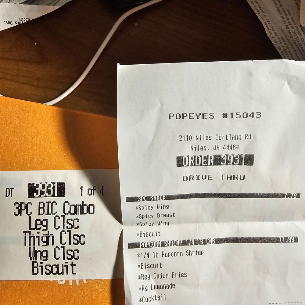Popeyes Louisiana Kitchen - Receipt and product - Chicken Wings Near Me - Niles, Ohio