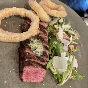 Sparrow + Wolf - Wagyu steak with onion rings and Caesar salad - New American Near Me - Las Vegas, Nevada Sparrow + Wolf - Wagyu steak with onion rings and Caesar salad - New American Near Me - Las Vegas, Nevada