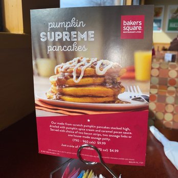 Bakers Square - Table card pumpkin pancakes - American Near Me - Schererville, Indiana