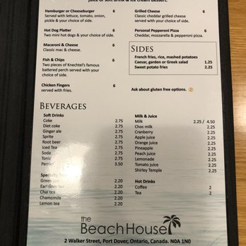The Beach House - Kids Menu & Drink Menu Jan 2020 - Fish & Chips Near Me - Port Dover, Ontario