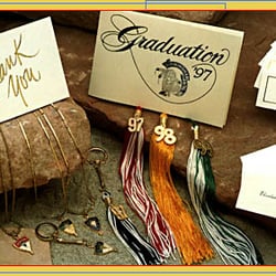 Academic Cap and Gown - Graduation announcements, diploma covers, tassels, graduation charms, keychains