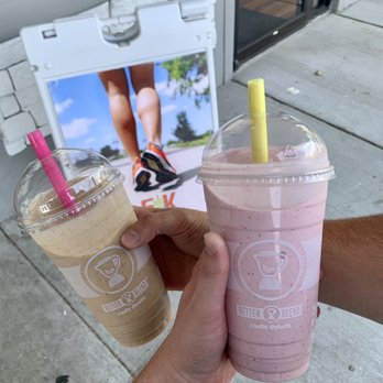 Better Blend - Florence - On the left- Banana Nut Muffin - Non Bulk On the right-  Strawberry Banana - Juice Bars & Smoothies Near Me - Florence, Kentucky