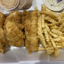 Dinky chicken strips, breading falling off, cold fries. 16+ bucks for this? Dinky chicken strips, breading falling off, cold fries. 16+ bucks for this?