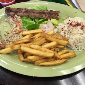 FelFel Mediterranean - Lamb Kebab with half eaten Baba ganoush, it was too good I dove right in! - Mediterranean Near Me - Denver, Colorado