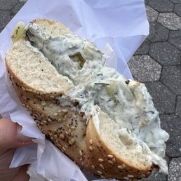 Everything Bagel with Flavored Cream Cheese: cucumber dill cc